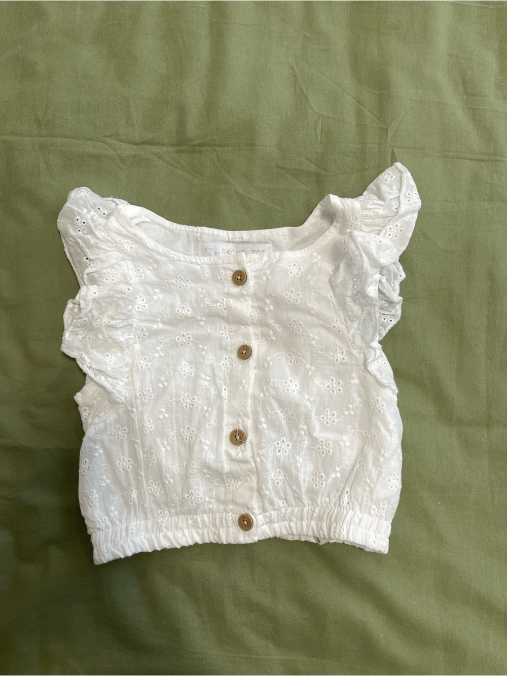 White Eyelet Ruffle-Sleeve Kids 4T Top